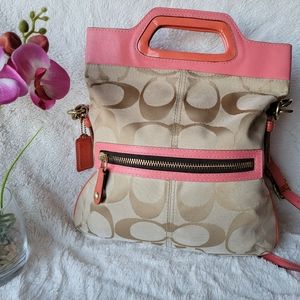Coach signature khaki Coral Bonnie Fold Over Shoulder Bag Handbag